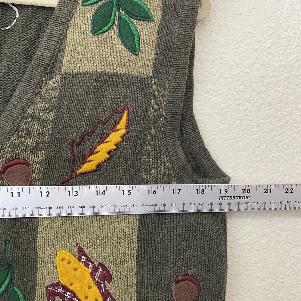 Bobbie Brooks Womens Size Large Fall Harvest Pumpkin Corn Print Vest Green - Picture 5 of 8
